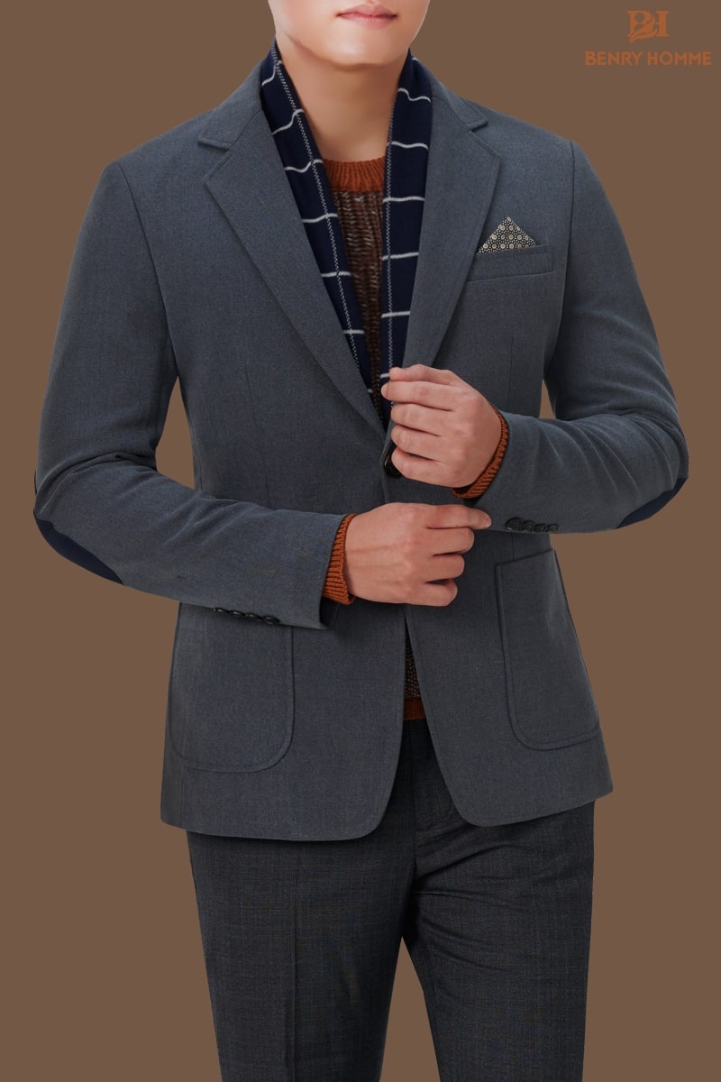 Áo blazer sợi tơ dê Cashmere màu ghi sáng, Mã áo JK56143GR