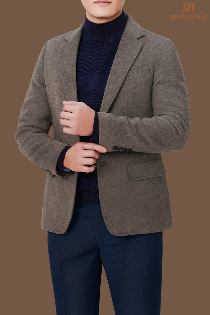 Áo blazer sợi lông cừu màu caramel, Mã áo JK56144BR