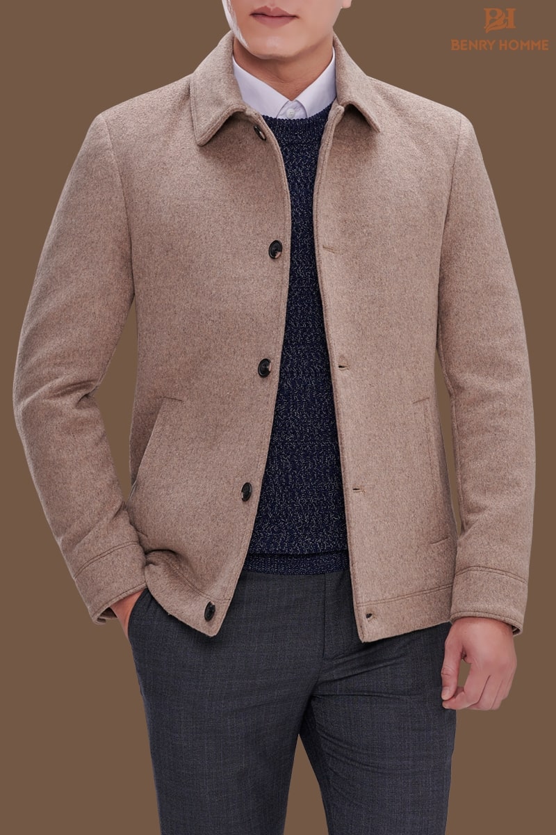 Áo khoác dạ lông cừu màu be, mã áo JK18134BE