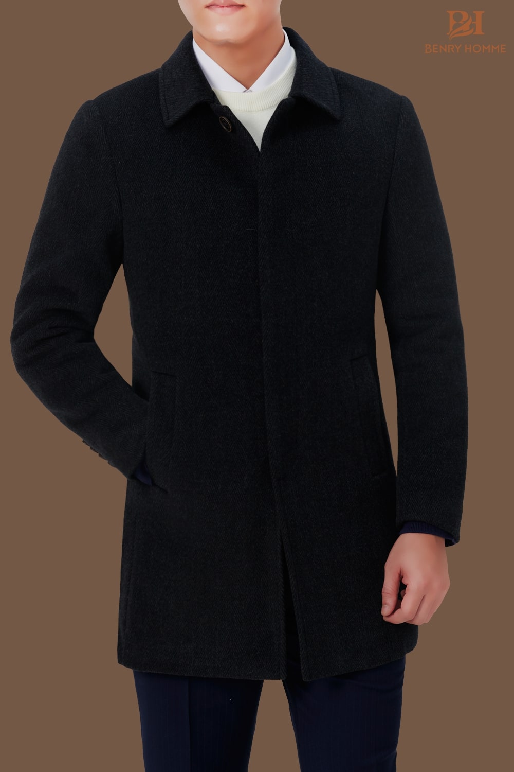 Áo dạ nam Cashmere dáng lửng màu ghi đen, mã áo TC2982BLK